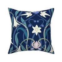 Art Nouveau lilies XL 24 inch midnight blue by Pippa Shaw