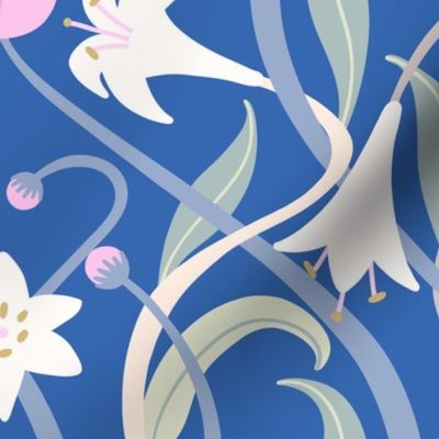 Art Nouveau lilies XL 24 inch blue pink by Pippa Shaw