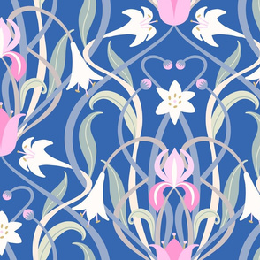 Art Nouveau lilies XL 24 inch blue pink by Pippa Shaw