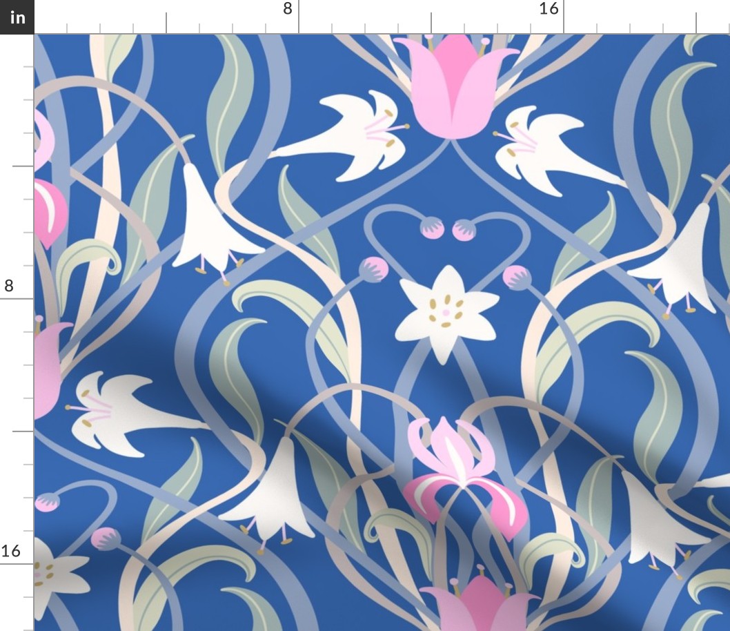 Art Nouveau lilies XL 24 inch blue pink by Pippa Shaw