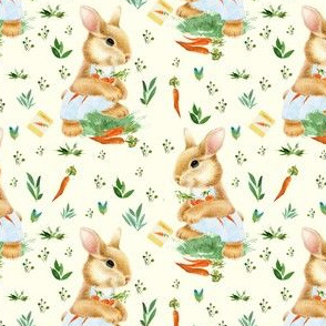 4" Spring Boy Bunny and Carrots Ivory Back