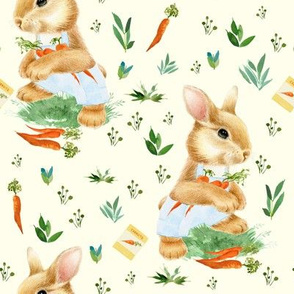 8" Spring Boy Bunny and Carrots Ivory Back