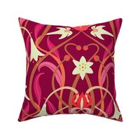 Art Nouveau lilies XL 24 inch burgundy by Pippa Shaw