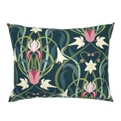 Art Nouveau lilies XL 24 inch forest green by Pippa Shaw