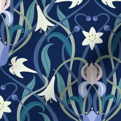 Art Nouveau lilies 12 inch midnight blue by Pippa Shaw