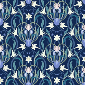 Art Nouveau lilies 12 inch midnight blue by Pippa Shaw