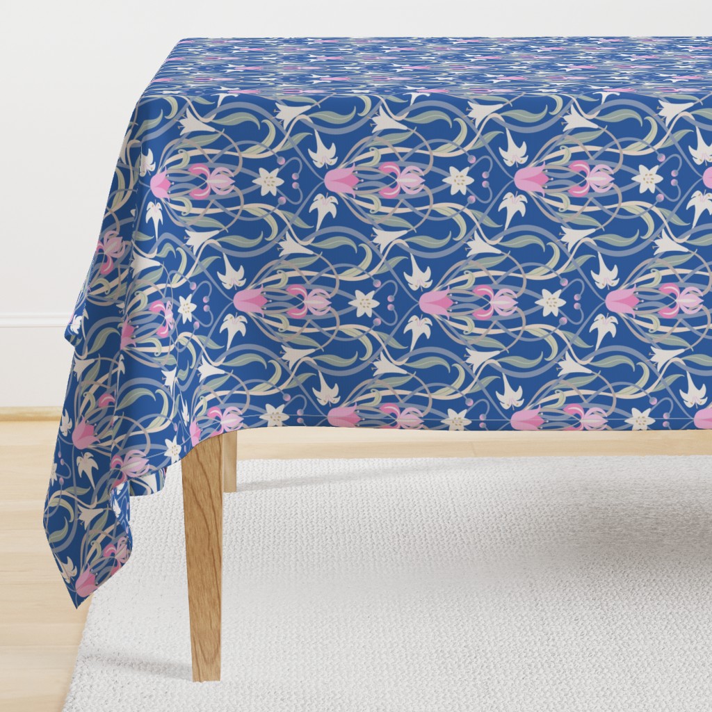 Art Nouveau lilies 12 inch blue pink by Pippa Shaw