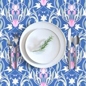 Art Nouveau lilies 12 inch blue pink by Pippa Shaw