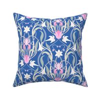 Art Nouveau lilies 12 inch blue pink by Pippa Shaw