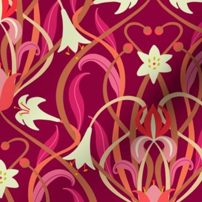 Art Nouveau lilies 12 inch burgundy by Pippa Shaw