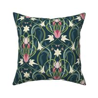 Art Nouveau lilies 12 inch forest green by Pippa Shaw