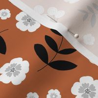 Flowers and leaves jungle garden paradise island boho vibes flowers and palm leaf print rust copper brown