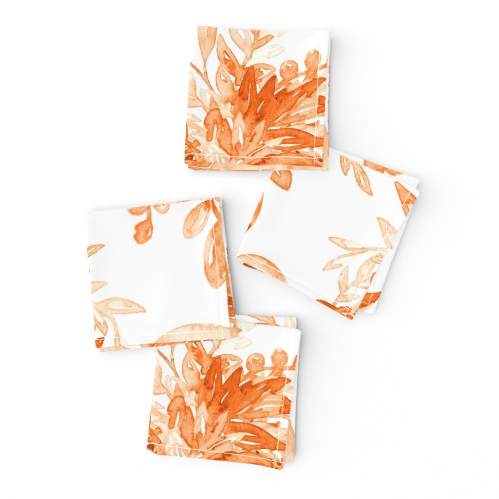 Orange Watercolor Floral with Sleepy Sloths - super large