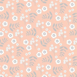 Flowers and leaves jungle pastel garden paradise island boho vibes flowers and palm leaf print pale pink gray