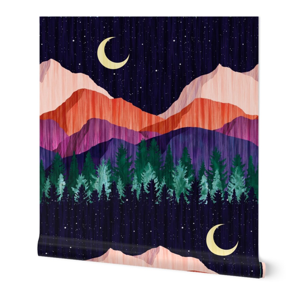 Moonlit Mountainscape - 1.3" Stripe - Very Small Scale