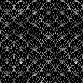 Scallop Shells in Black and Faux Silver Foil Art Deco Vintage Foil Pattern