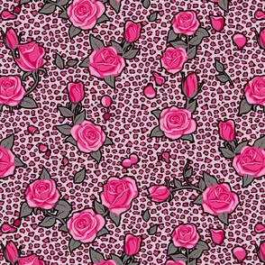 Roses on leopard (pink)