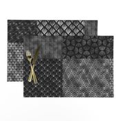 Large Faux Silver Foil and Black Vintage Art Deco Quilt Pattern