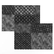 Large Faux Silver Foil and Black Vintage Art Deco Quilt Pattern