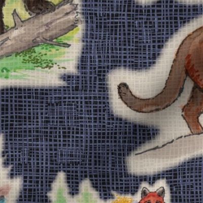 Vintage Woodland Wildlife Animals Kitschy Barkcloth