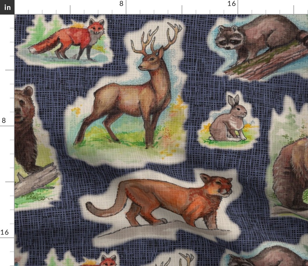 Vintage Woodland Wildlife Animals Kitschy Barkcloth