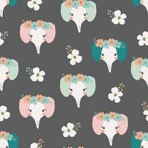 floral elephants // dark gray