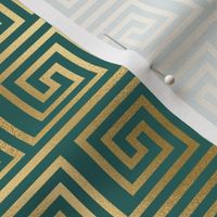 Teal and Faux Gold Foil Vintage Art Deco Greek Key Pattern