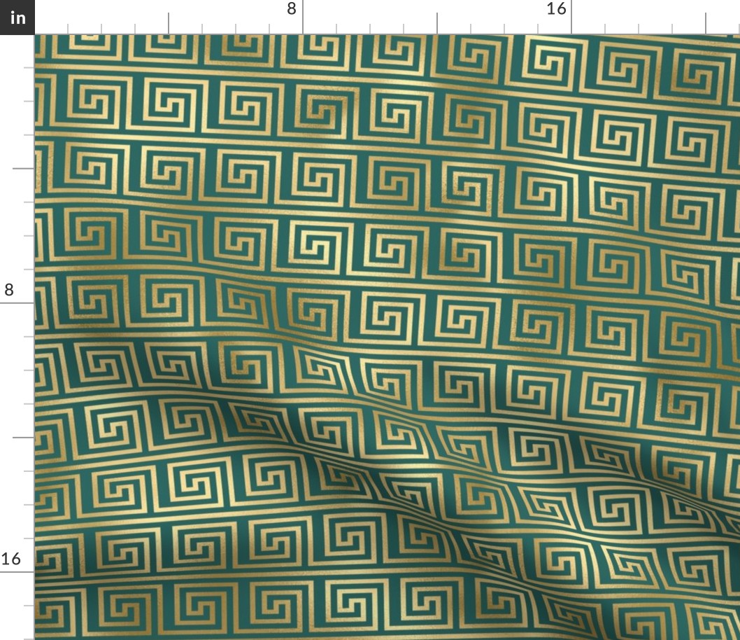 Teal and Faux Gold Foil Vintage Art Deco Greek Key Pattern