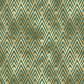 Teal and Faux Gold Foil Vintage Art Deco Chevron Pattern