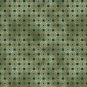 Teal and Faux Gold Foil Vintage Circles Pattern