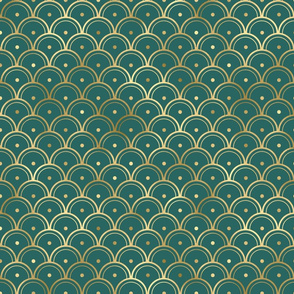 Teal and Faux Gold Foil Vintage Art Deco Dotted Scales Pattern