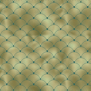 Teal and Faux Gold Foil Vintage Art Deco Scales Pattern