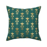 Teal and Faux Gold Foil Vintage Art Deco Damask Pattern