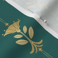 Teal and Faux Gold Foil Vintage Art Deco Damask Pattern