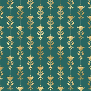 Teal and Faux Gold Foil Vintage Art Deco Damask Pattern