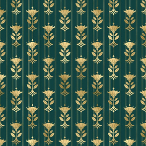 Teal and Faux Gold Foil Mini Vintage Art Deco Damask Pattern