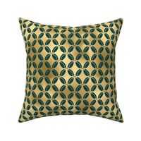 Teal and Faux Gold Foil Vintage Art Deco Quatrefoil Pattern