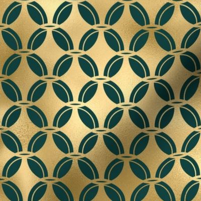 Teal and Faux Gold Foil Vintage Art Deco Quatrefoil Pattern