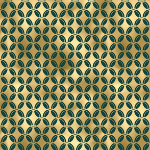 Teal and Faux Gold Foil Vintage Art Deco Quatrefoil Pattern