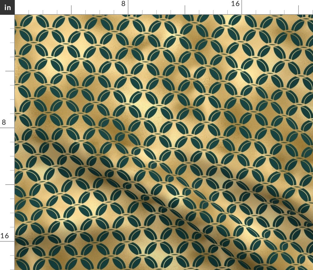 Teal and Faux Gold Foil Vintage Art Deco Quatrefoil Pattern