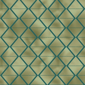 Teal and Faux Gold Foil Vintage Art Deco Lined Diamonds Pattern