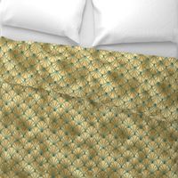 Teal and Faux Gold Foil Vintage Art Deco Scallop Shell Pattern