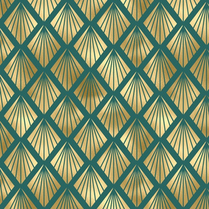 Teal and Faux Gold Vintage Foil Art Deco Diamond Fan Pattern