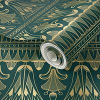 Teal and Faux Gold Vintage Foil Art Deco Egg and Dart Frieze Pattern