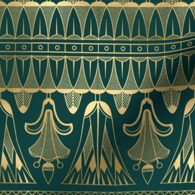 Teal and Faux Gold Vintage Foil Art Deco Egg and Dart Frieze Pattern