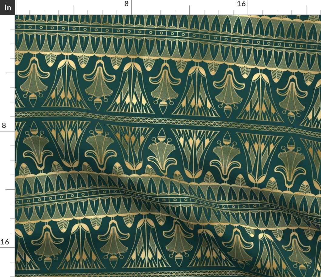 Teal and Faux Gold Vintage Foil Art Deco Egg and Dart Frieze Pattern