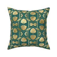 Teal and Faux Gold Vintage Foil Art Deco Scallop Shell Pattern