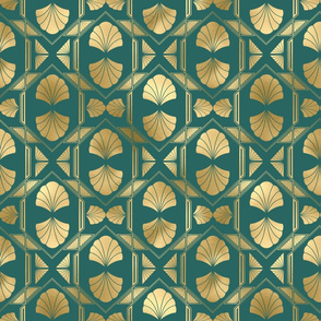 Teal and Faux Gold Vintage Foil Art Deco Scallop Shell Pattern