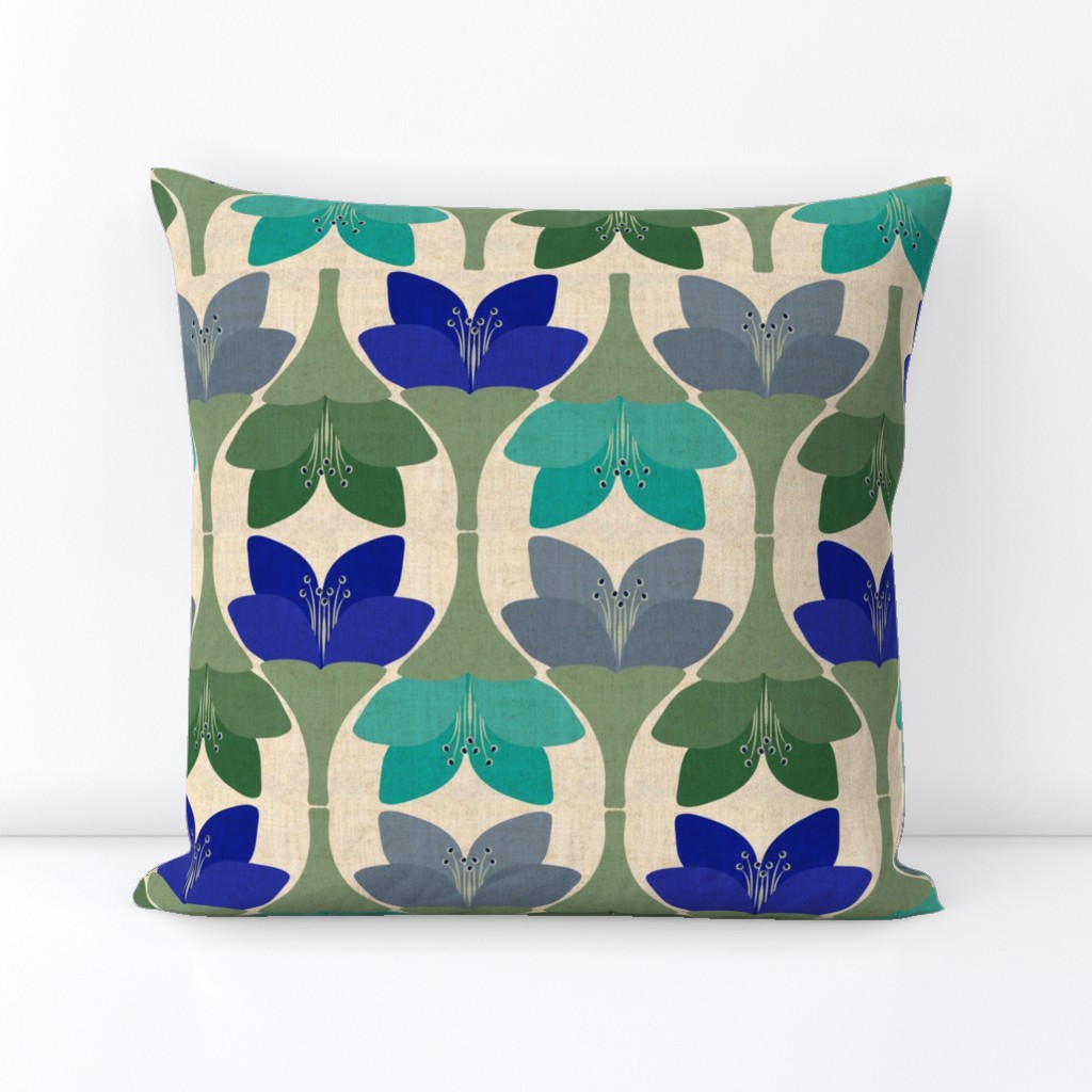 Bohemian Crocus Flowers in Royal Blue Turquoise Blue Gray and Sage Green