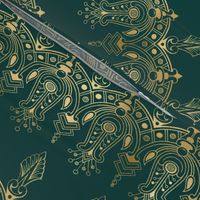 Teal and Faux Gold Foil Vintage Art Deco Damask Border Pattern